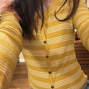 mustard yellow and white striped long sleeve crop shirt